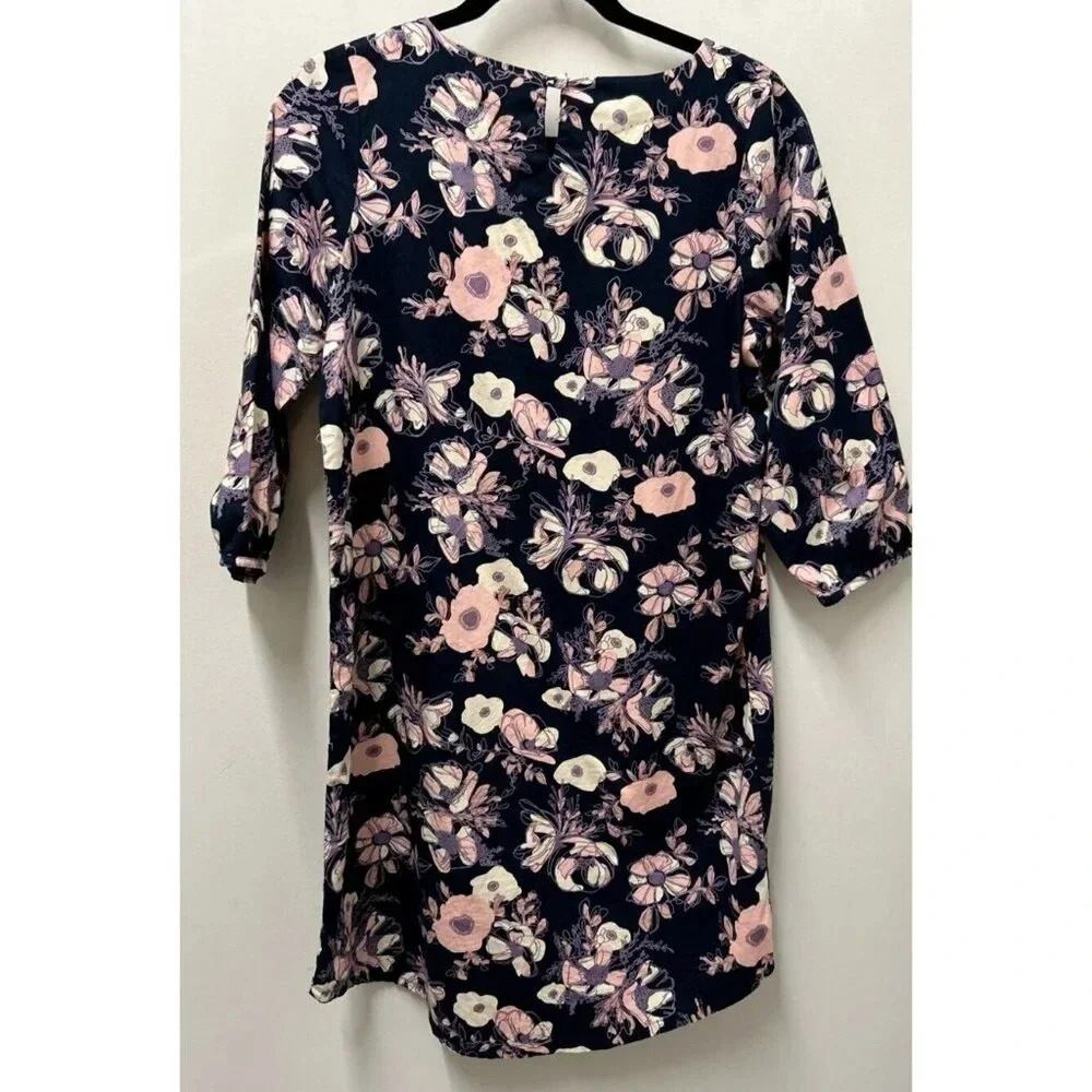 Floral Navy Midi Dress with Pink Accents